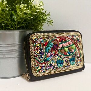 Handmade colorful Beaded Wallet Elephant Zip Around Coin Purse Boho NEW